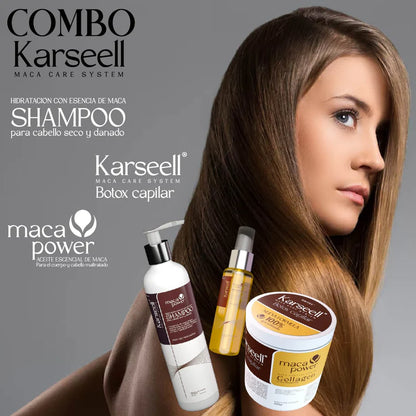 Karseell Combo ORIGINAL® : Shampoo Maca+ Botox Capilar + Aceite de Argán (para un Cabello Radiante y Sin Frizz)