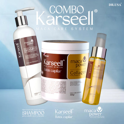 Karseell Combo ORIGINAL® : Shampoo Maca+ Botox Capilar + Aceite de Argán (para un Cabello Radiante y Sin Frizz)