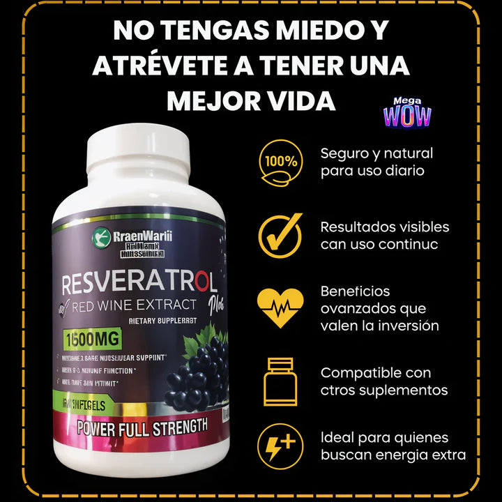 Resveratrol® ORIGINAL: (DOSIS PARA 1 MES) Recupera tu energía y enfrenta el día con fuerza